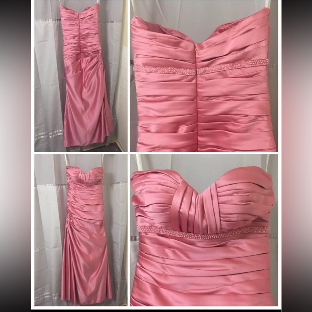 Bill Levkoff Pink Strapless Bridesmaid pink ruched Wedding Dress